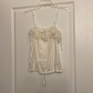 Aeropostale Gray Lace Ruffle Cinch Waist Crop Top Cami Adjustable Strap - Size L